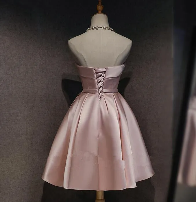 JazzHer Pink Satin Mini Cocktail Dress