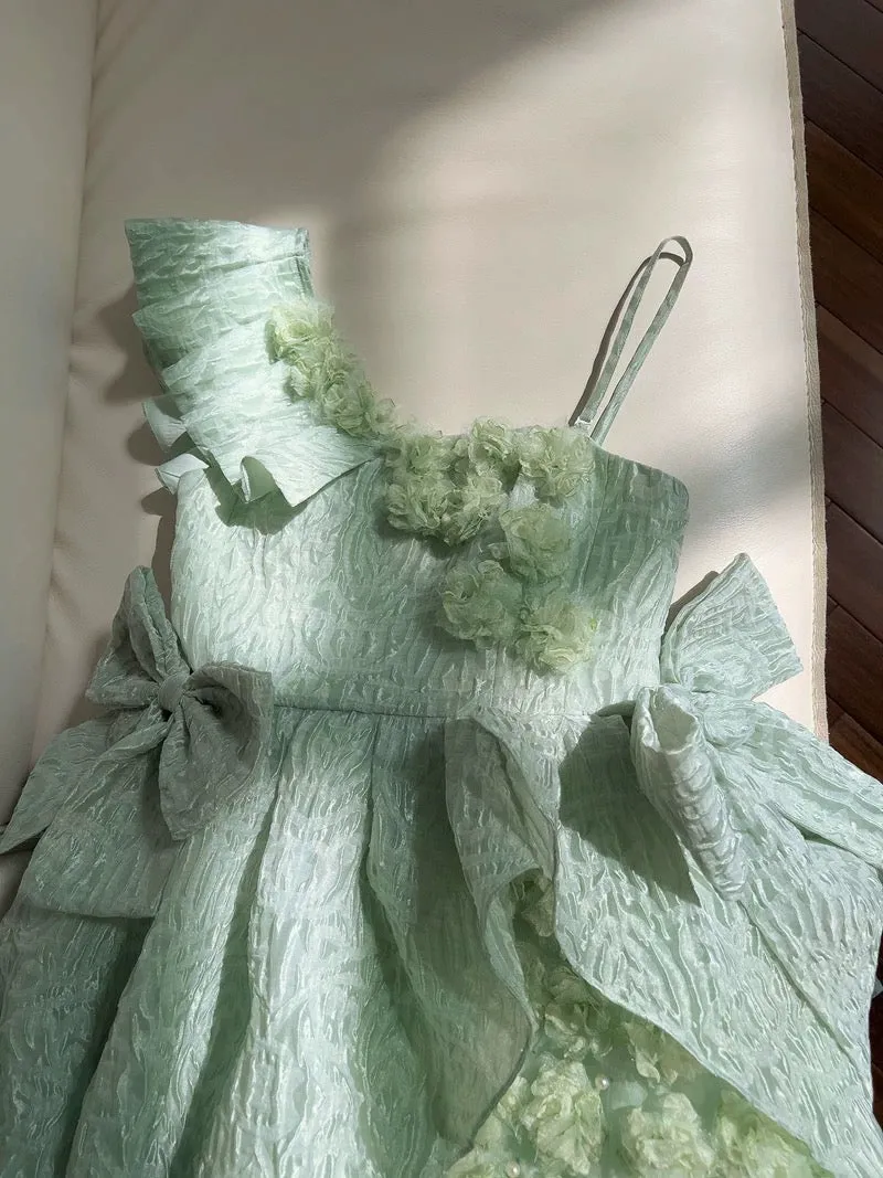 JazzHer Pretty Ball Gown Straps Mint Green Lace Flowers Homecoming Dresses Birthday Outfits With Bow (PRE-ORDER)