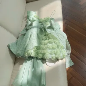 JazzHer Pretty Ball Gown Straps Mint Green Lace Flowers Homecoming Dresses Birthday Outfits With Bow (PRE-ORDER)