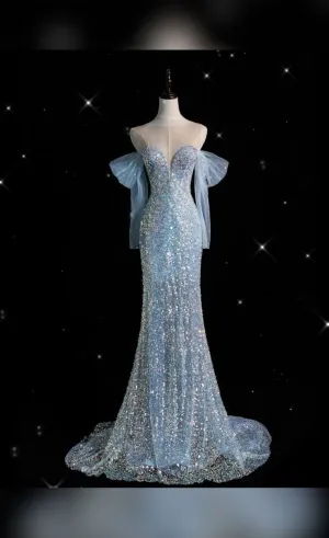 JazzHer Pretty Mermaid Off The Shoulder Sequin Long Sleeves Evening Dress Prom Dresses (PRE-ORDER)
