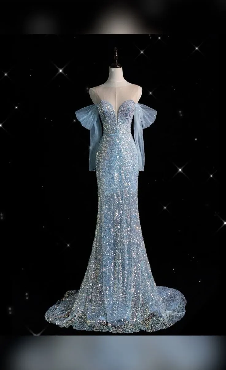 JazzHer Pretty Mermaid Off The Shoulder Sequin Long Sleeves Evening Dress Prom Dresses (PRE-ORDER)