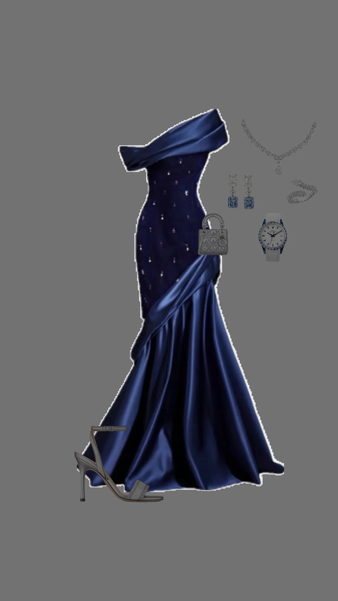 JazzHer Pretty Mermaid One Shoulder Navy Blue Satin Long Party Dress Prom Dresses (PRE-ORDER)
