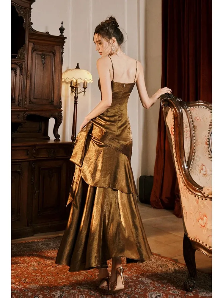 JazzHer Pretty Mermaid Spaghetti Straps Brown Long Prom Dresses Party Evening Dress (PRE-ORDER)