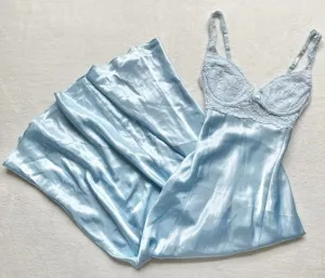 JazzHer Pretty Mermaid Spaghetti Straps Light Sky Blue Satin Lace Prom Dresses Long Evening Dress (PRE-ORDER)