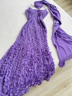 JazzHer Pretty Mermaid Spaghetti Straps Lilac Long Prom Dress Evening Dresses (PRE-ORDER)