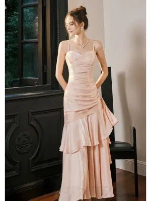 JazzHer Pretty Mermaid Spaghetti Straps Pink Long Prom Dresses Party Evening Dress (PRE-ORDER)