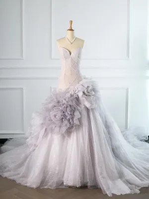 JazzHer Pretty Mermaid Strapless Lilac Tulle Long Prom Dresses Party Gown Evening Dress (PRE-ORDER)