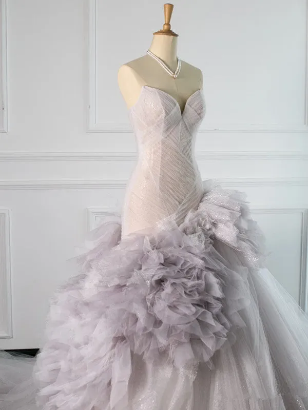 JazzHer Pretty Mermaid Strapless Lilac Tulle Long Prom Dresses Party Gown Evening Dress (PRE-ORDER)
