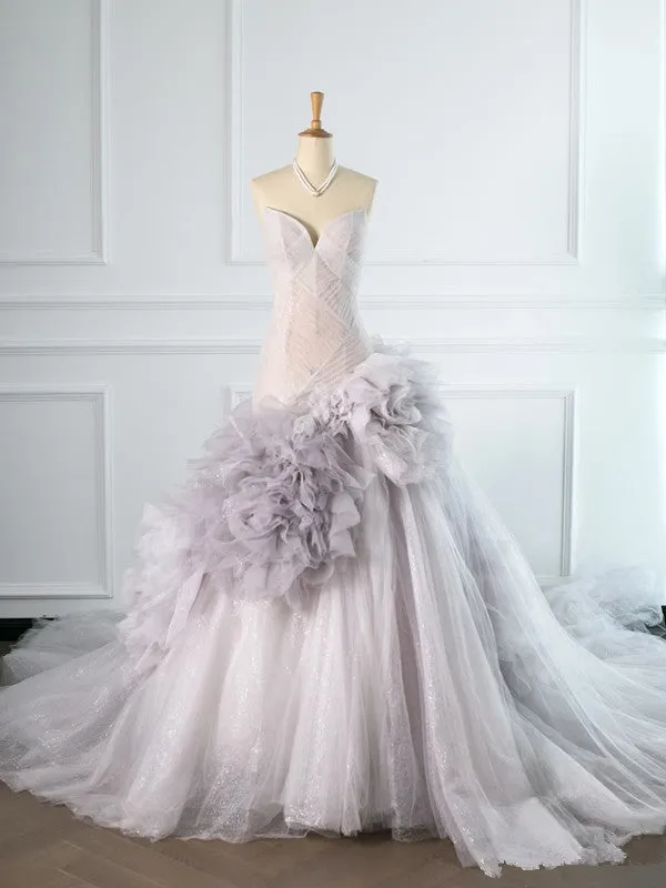 JazzHer Pretty Mermaid Strapless Lilac Tulle Long Prom Dresses Party Gown Evening Dress (PRE-ORDER)
