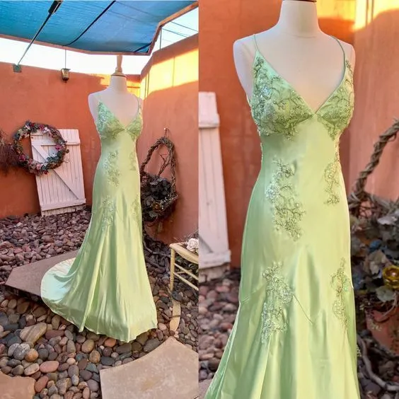 JazzHer Pretty Mermaid Straps Mint Green Silk Satin Long Prom Dress Evening Dresses (PRE-ORDER)