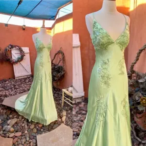 JazzHer Pretty Mermaid Straps Mint Green Silk Satin Long Prom Dress Evening Dresses (PRE-ORDER)