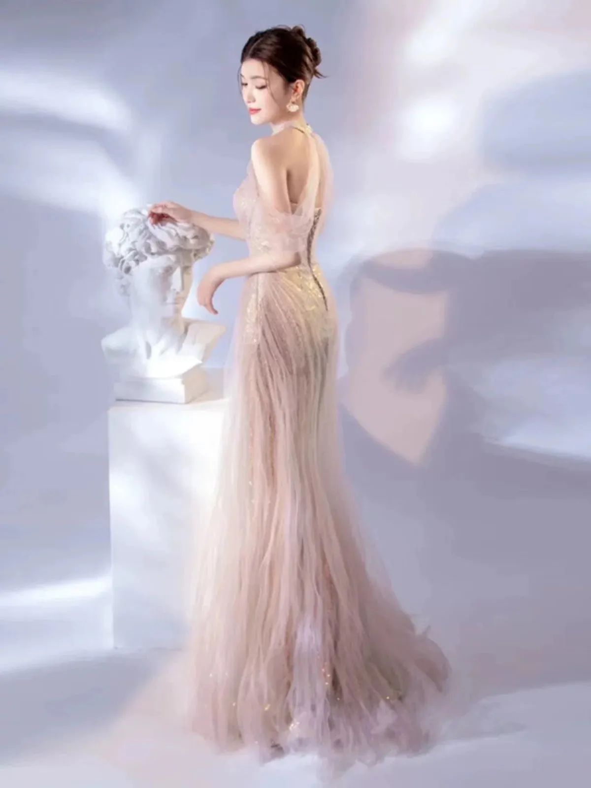 JazzHer Pretty Mermaid Sweetheart Pink Sequin Prom Dresses With Ruffle Long Evening Dress (PRE-ORDER)