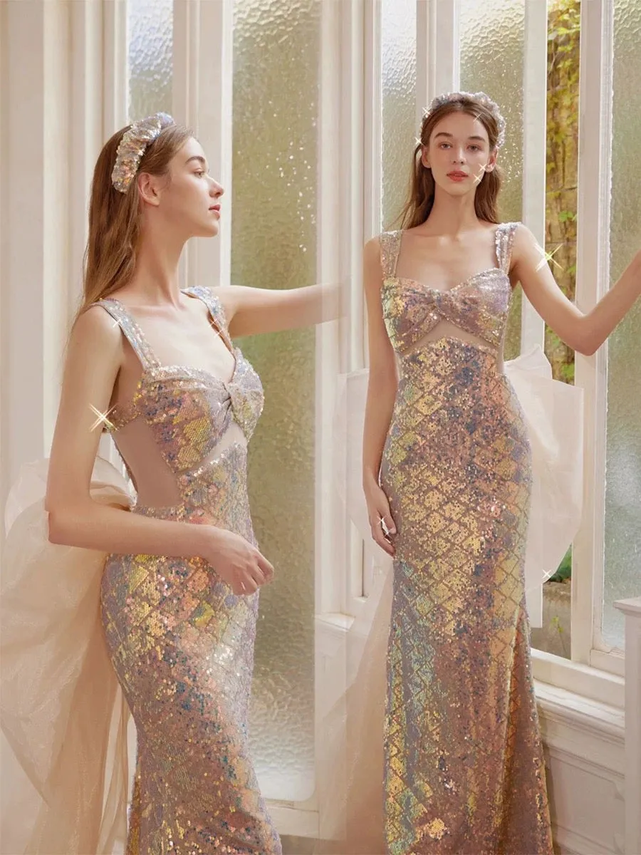 JazzHer Pretty Mermaid Sweetheart Sequin Long Evening Dress Prom Dresses Birthday Outfits (PRE-ORDER)