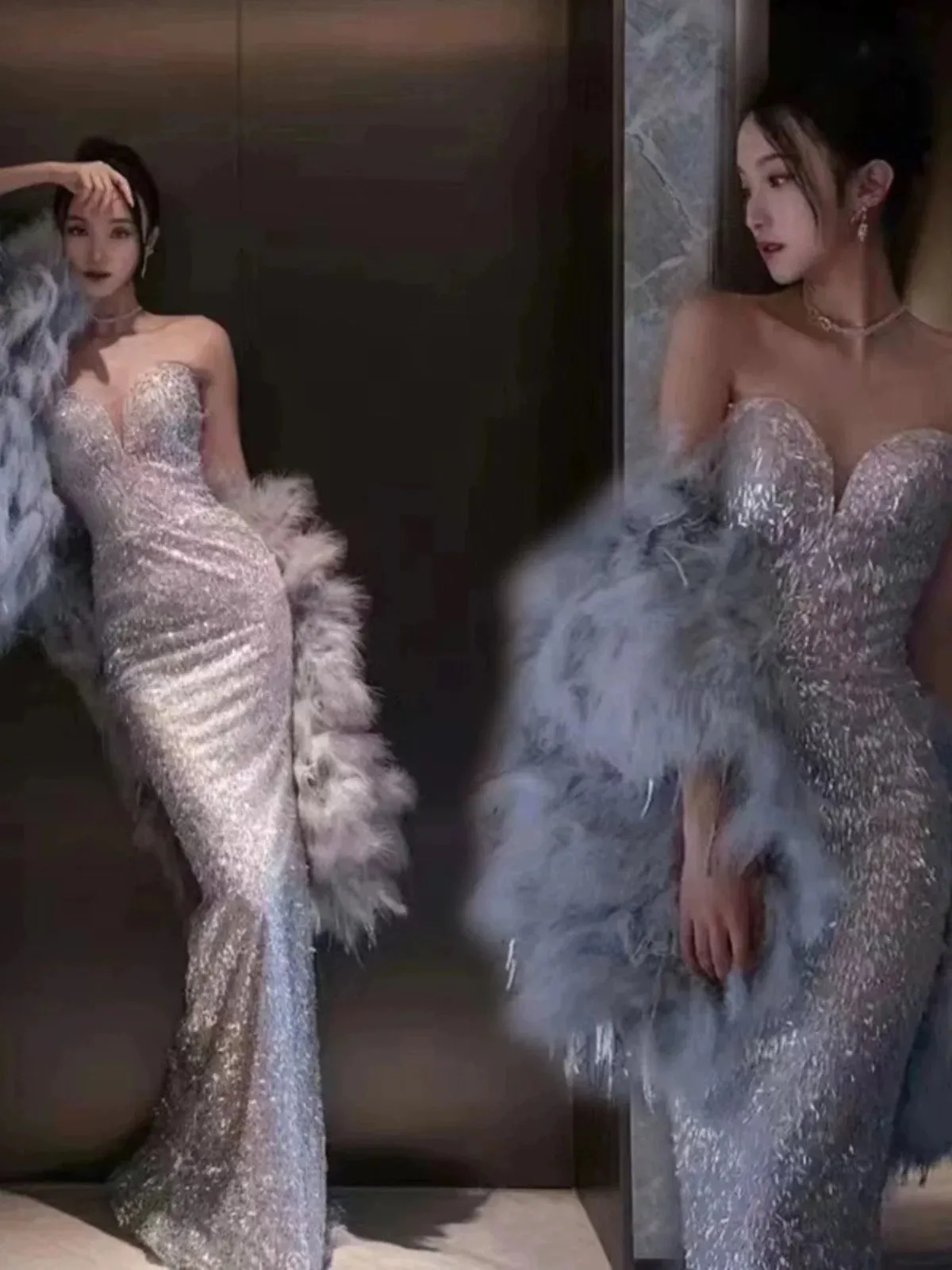 JazzHer Pretty Mermaid Sweetheart Sequin Long Evening Dress Prom Dresses Birthday Outfits (PRE-ORDER)