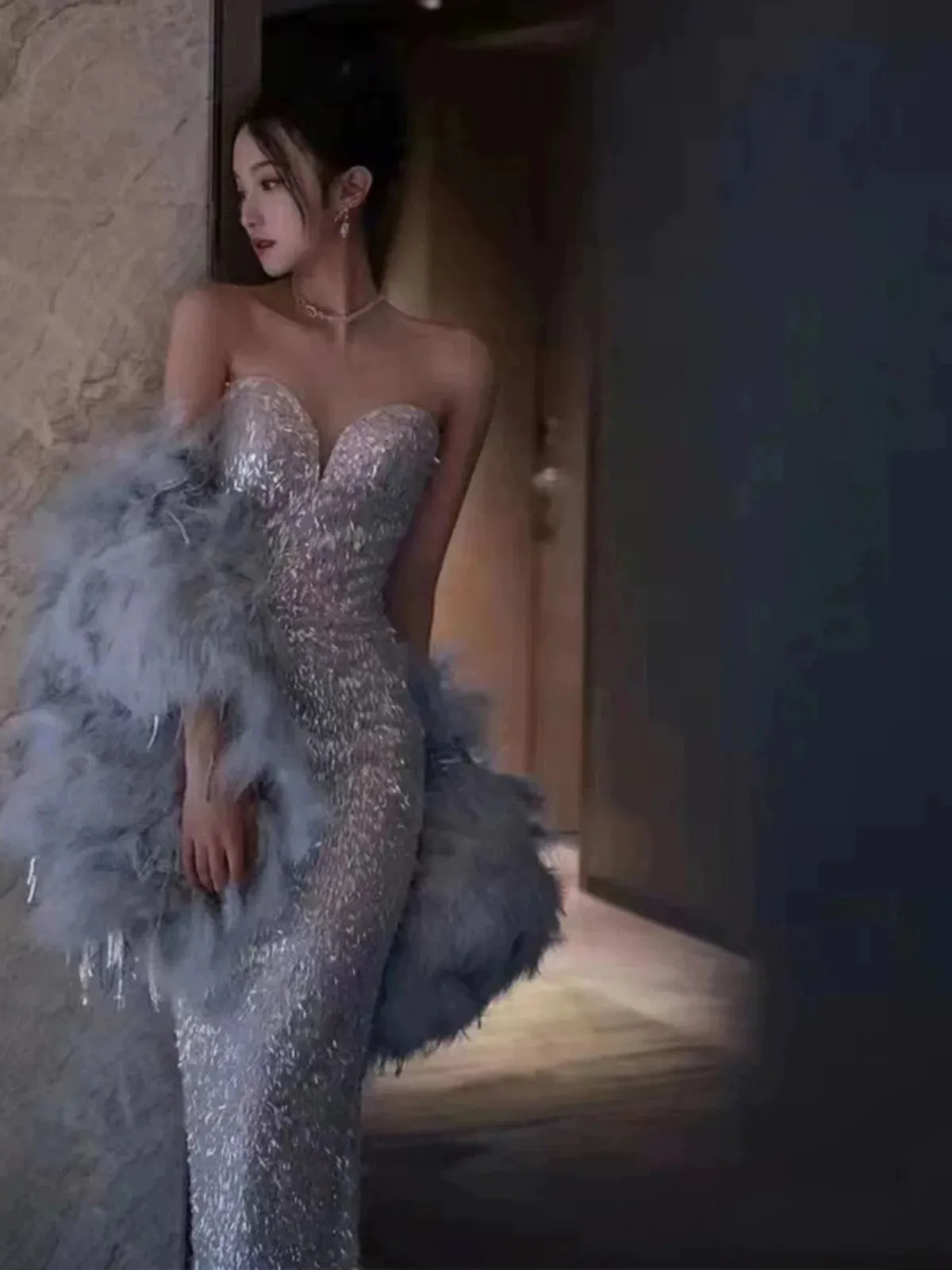JazzHer Pretty Mermaid Sweetheart Sequin Long Evening Dress Prom Dresses Birthday Outfits (PRE-ORDER)