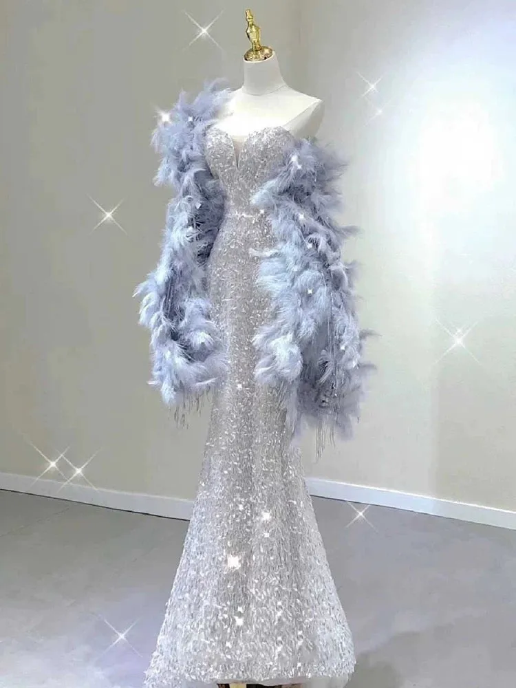 JazzHer Pretty Mermaid Sweetheart Sequin Long Evening Dress Prom Dresses Birthday Outfits (PRE-ORDER)