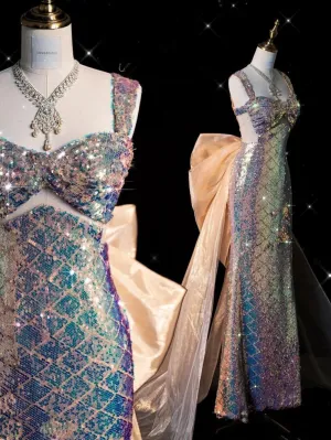 JazzHer Pretty Mermaid Sweetheart Sequin Long Evening Dress Prom Dresses With Bow (PRE-ORDER)