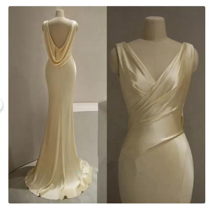 JazzHer Pretty Mermaid V Neckline Yellow Satin Prom Dresses With Ruffle Long Evening Dress (PRE-ORDER)