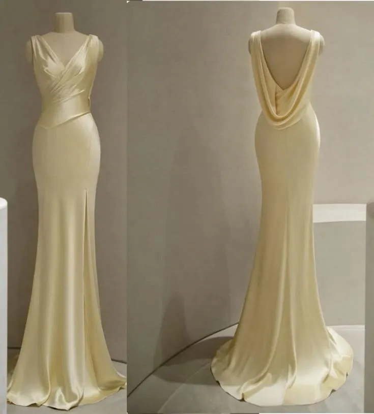 JazzHer Pretty Mermaid V Neckline Yellow Satin Prom Dresses With Ruffle Long Evening Dress (PRE-ORDER)
