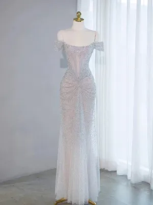 JazzHer Sexy Mermaid Off The Shoulder Sequin Evening Dress Long Prom Dresses Party Dress With Beads (PRE-ORDER)
