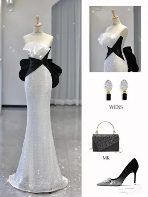 JazzHer Sexy Mermaid Strapless Sequin Long Ruffles Prom Dresses Evening Dress (PRE-ORDER)