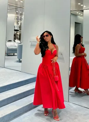 JazzHer Simple A line Straps Red Sleeveless Satin Prom Dress Formal Evening Dresses BD  (PRE-ORDER)