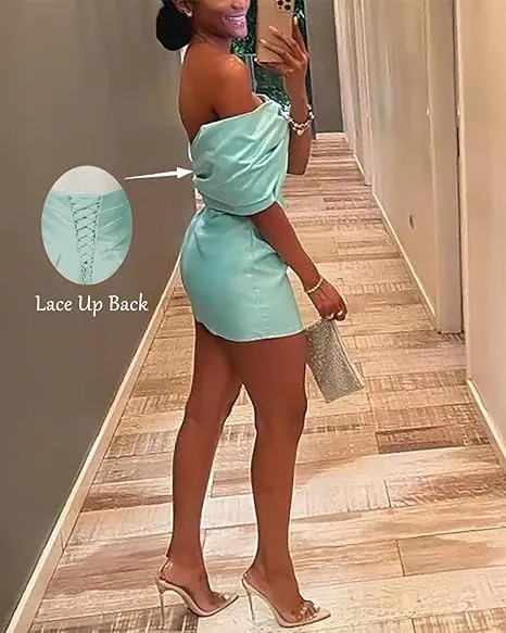 JazzHer th Birthday Off The Shoulder Homecoming Dresses Tiffany Blue Mini Bowknot Party Dress (PRE-ORDER)