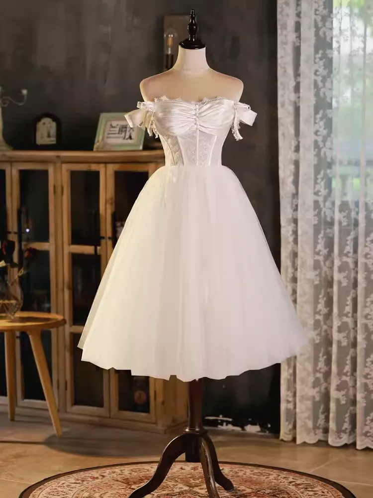 JazzHer Vintage Ball Gown Off The Shoulder White Birthday Outfits Lace Homecoming Dresses (PRE-ORDER)