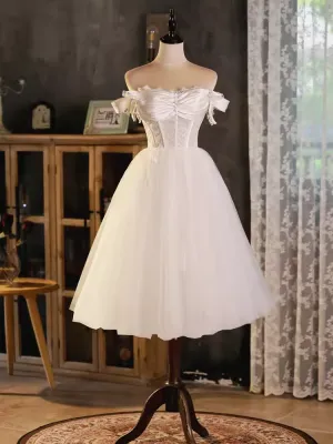 JazzHer Vintage Ball Gown Off The Shoulder White Birthday Outfits Lace Homecoming Dresses (PRE-ORDER)
