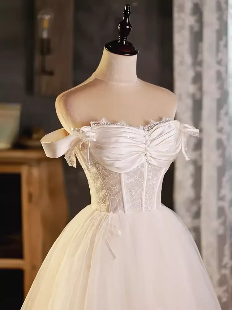 JazzHer Vintage Ball Gown Off The Shoulder White Birthday Outfits Lace Homecoming Dresses (PRE-ORDER)