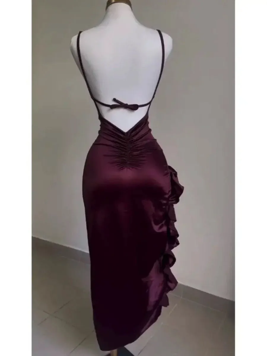 JazzHer Vintage Mermaid Spaghetti Straps Custom Silk Satin Blue Long Prom Dresses (PRE-ORDER)