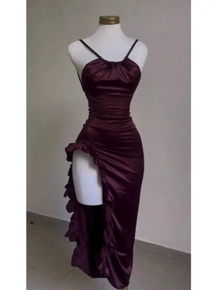 JazzHer Vintage Mermaid Spaghetti Straps Custom Silk Satin Blue Long Prom Dresses (PRE-ORDER)