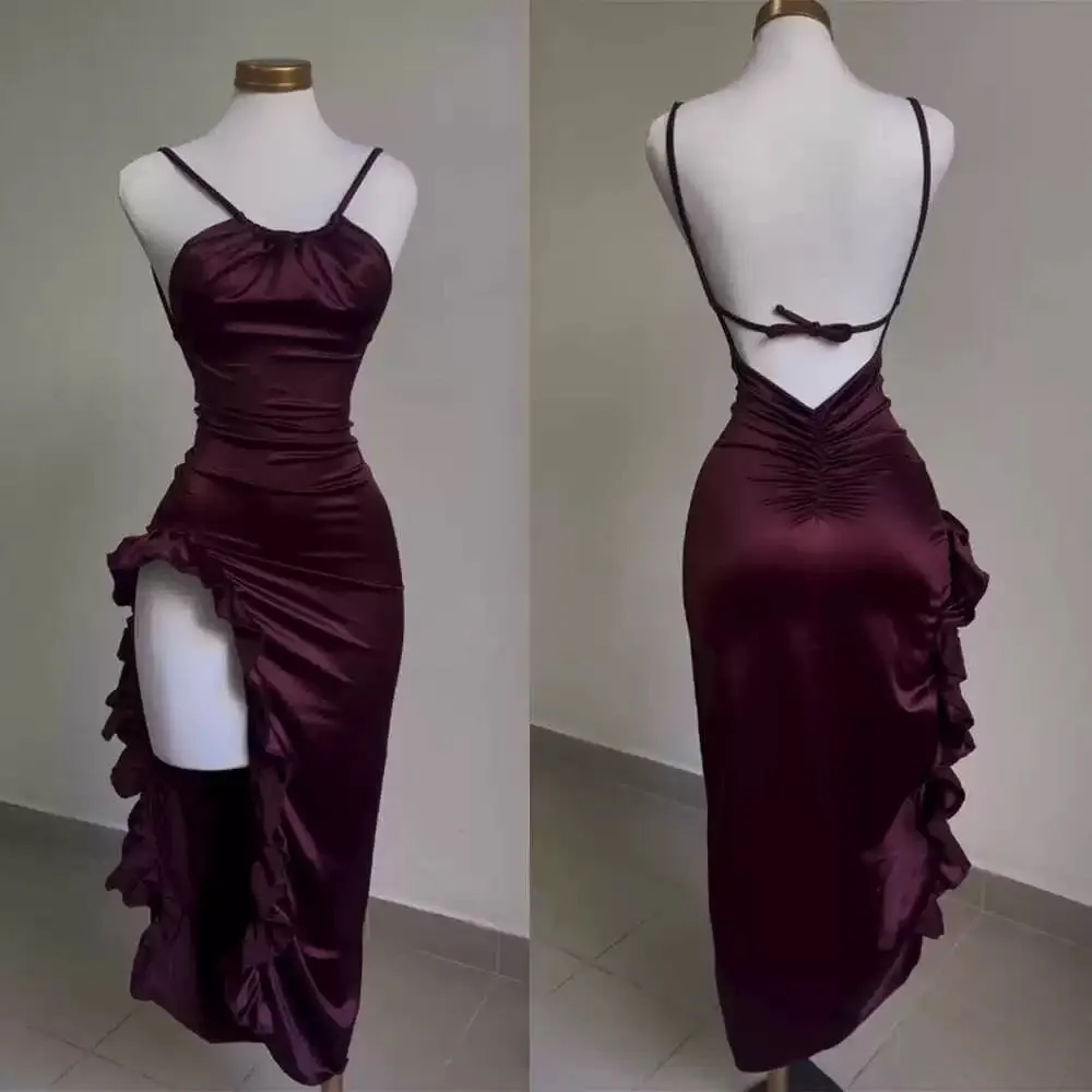 JazzHer Vintage Mermaid Spaghetti Straps Custom Silk Satin Blue Long Prom Dresses (PRE-ORDER)
