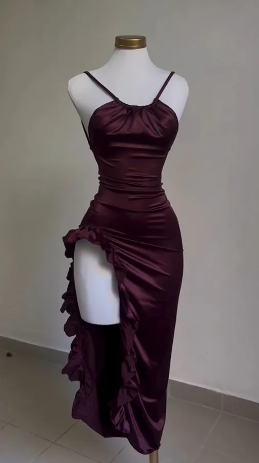JazzHer Vintage Mermaid Spaghetti Straps Custom Silk Satin Blue Long Prom Dresses (PRE-ORDER)