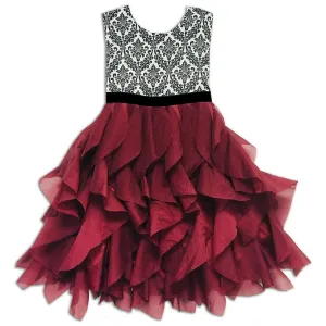 Jo-Ella Riley Cascading Tiered Dress with Damask Bodice