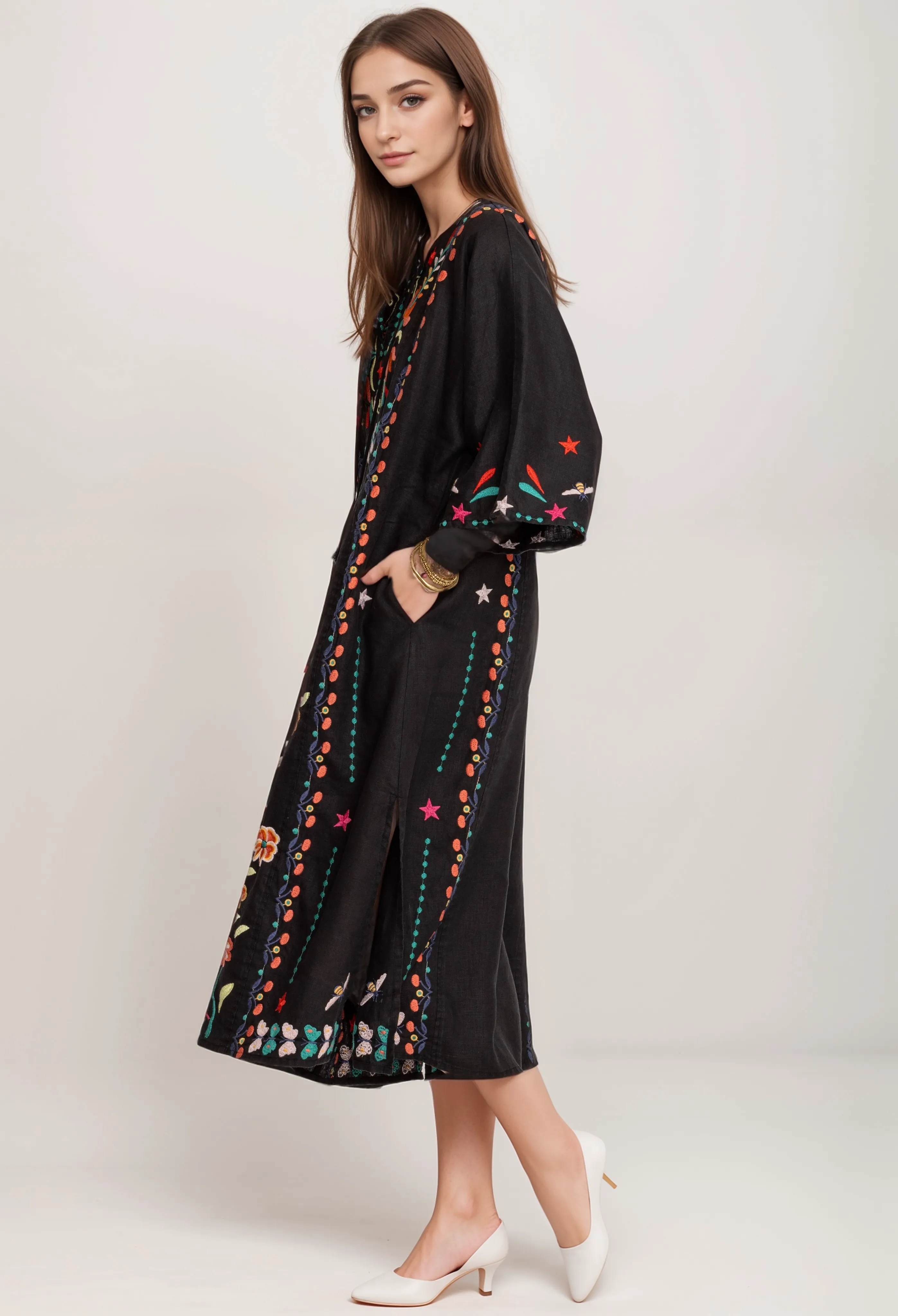 Johnny Was JWLA Averi Linen Midi Kaftan Dress J31424 *