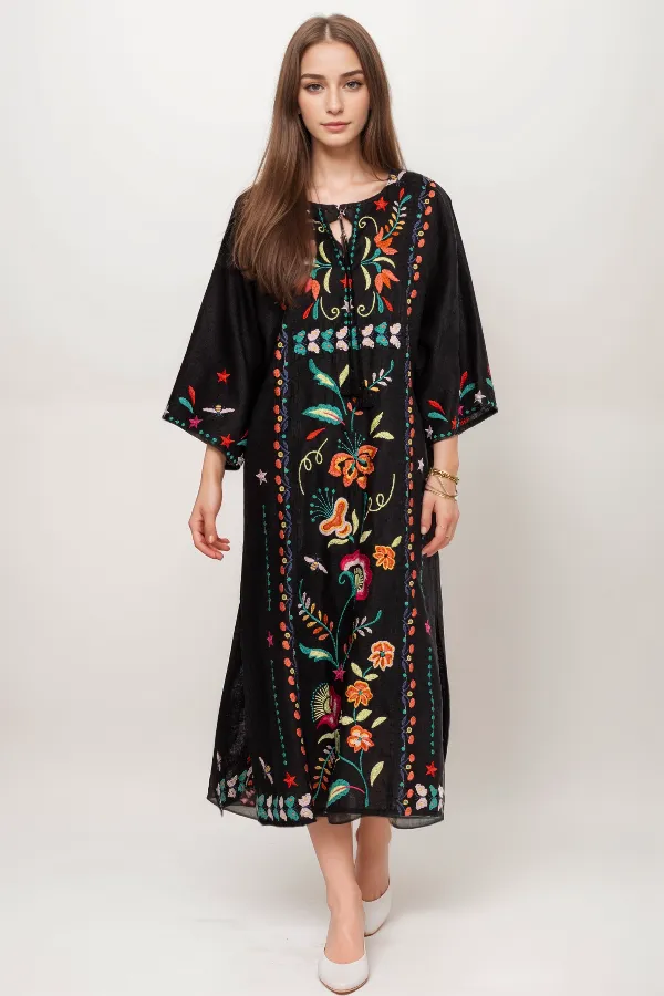Johnny Was JWLA Averi Linen Midi Kaftan Dress J31424 *