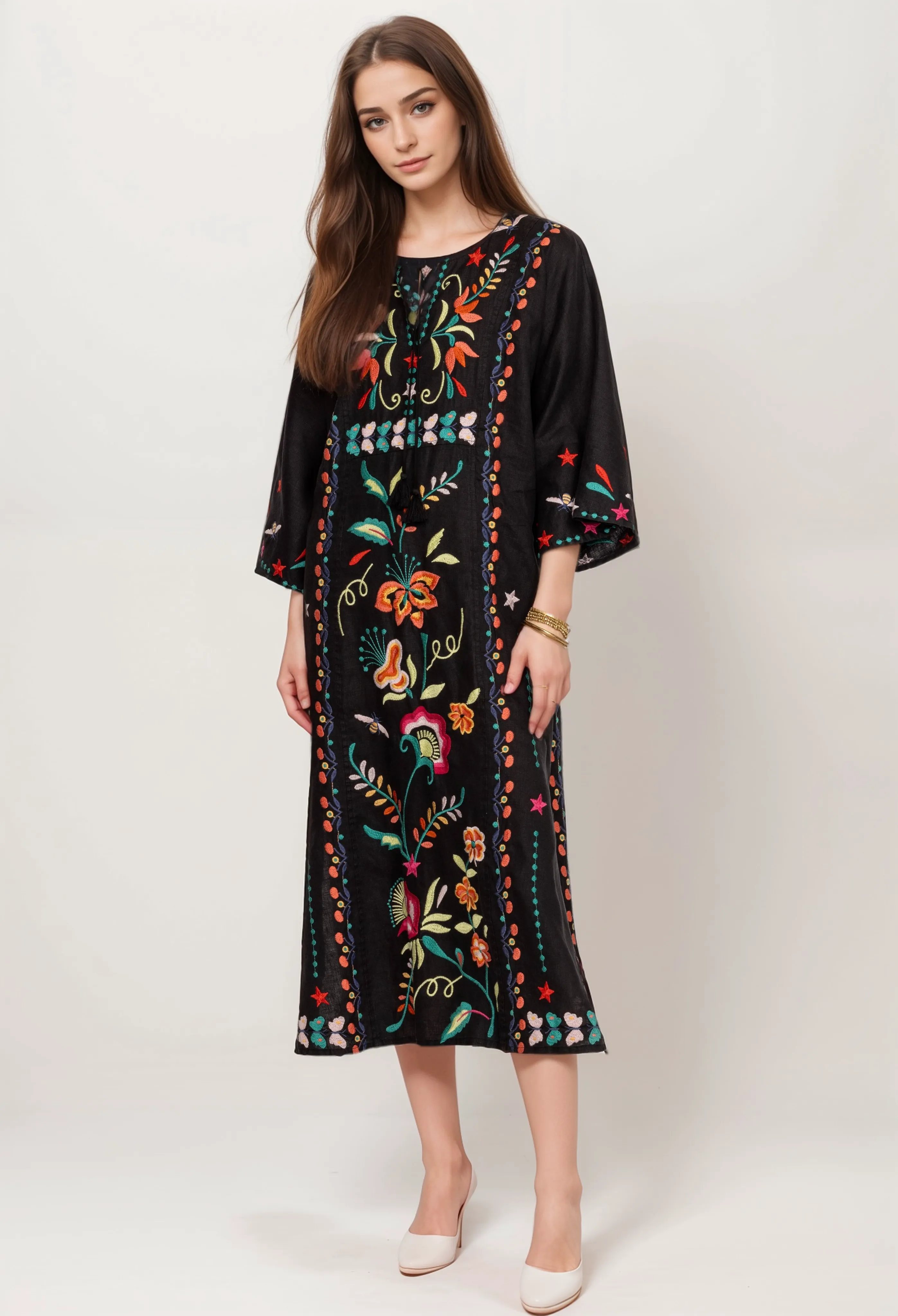 Johnny Was JWLA Averi Linen Midi Kaftan Dress J31424 *