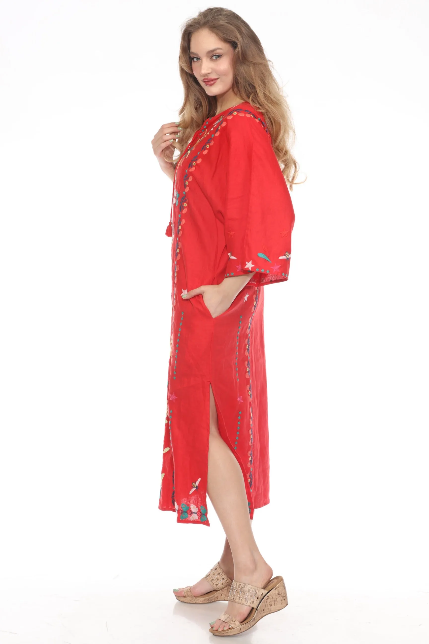 Johnny Was JWLA Averi Linen Midi Kaftan Dress J31424 *