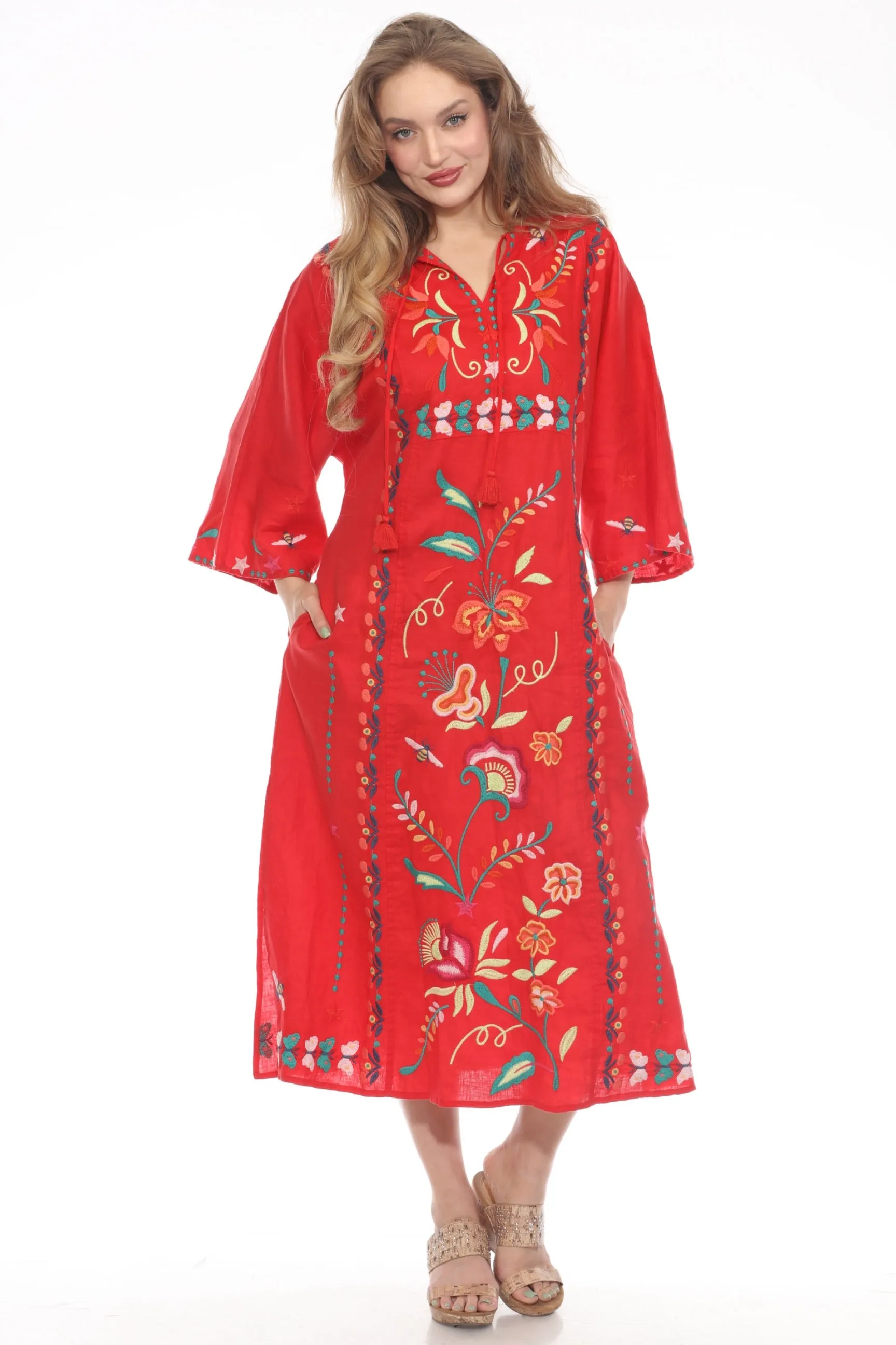 Johnny Was JWLA Averi Linen Midi Kaftan Dress J31424 *