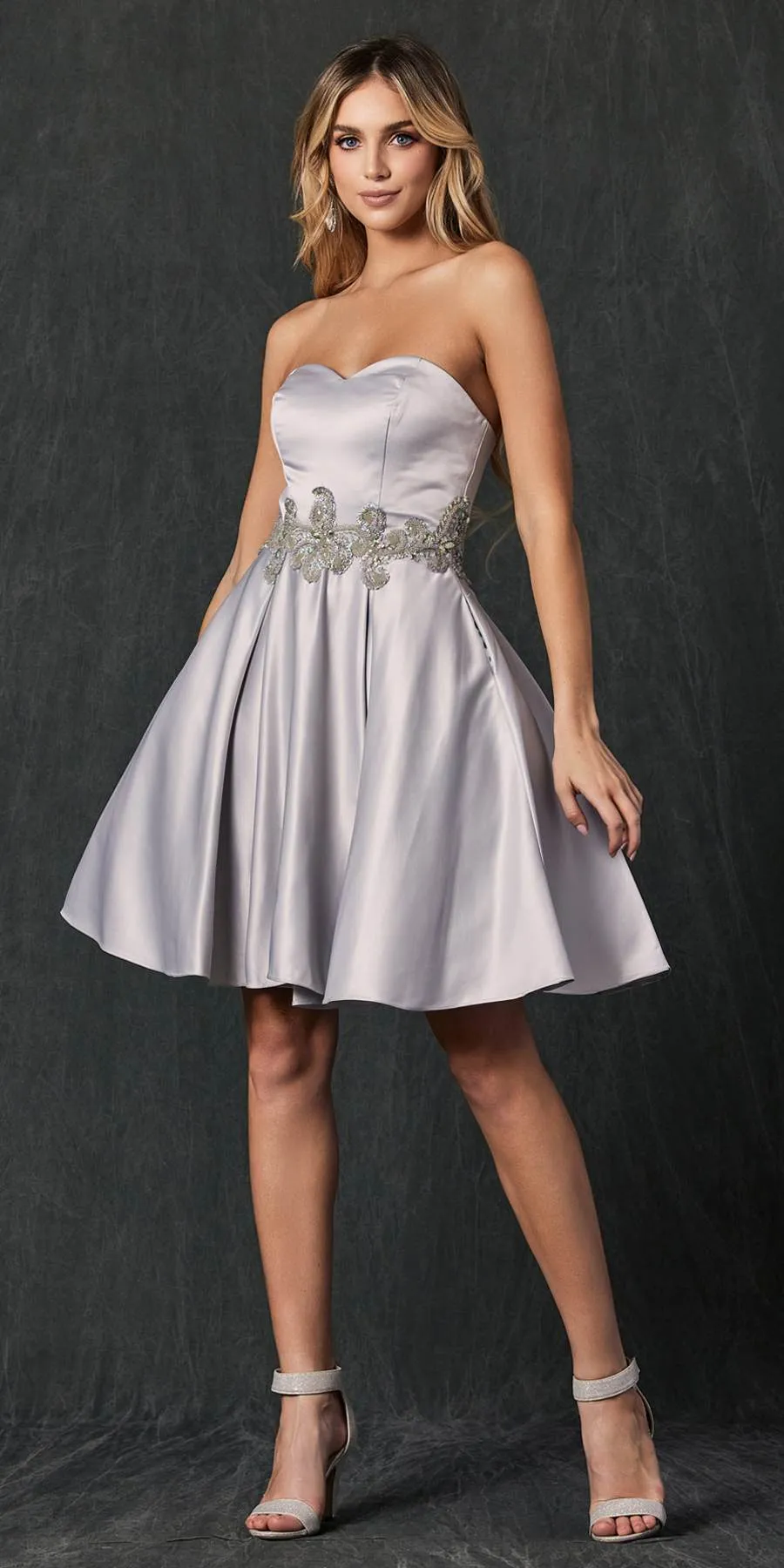 Juliet 769 Embellished Waist Short Dress Strapless
