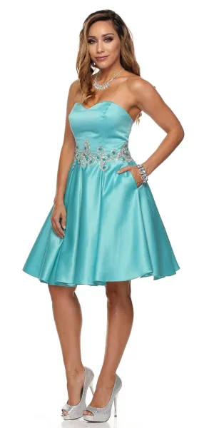 Juliet 769 Embellished Waist Short Dress Strapless