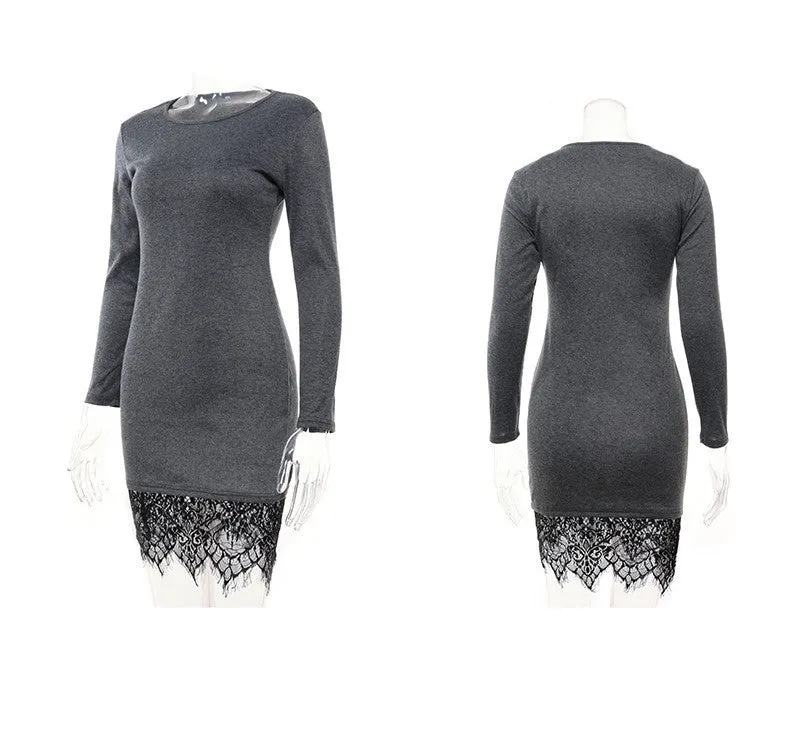 Kaywide Lace Patchwork Women Dress O Neck Casual Bodycon Party dresses With Tassel Plus Size Long Sleeve Ladis Dress Vestidos