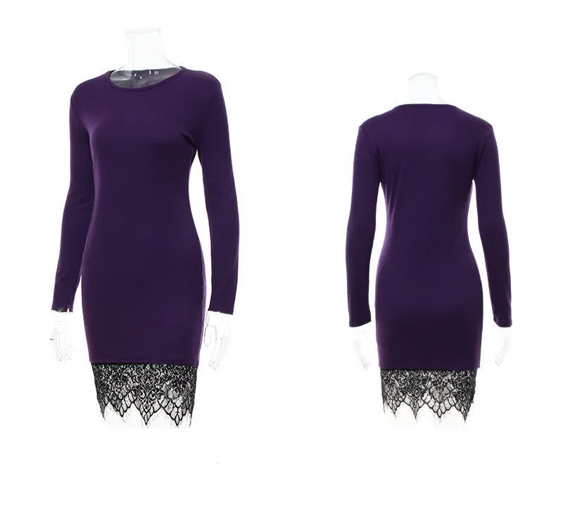 Kaywide Lace Patchwork Women Dress O Neck Casual Bodycon Party dresses With Tassel Plus Size Long Sleeve Ladis Dress Vestidos