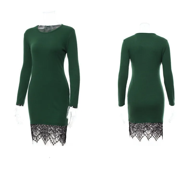 Kaywide Lace Patchwork Women Dress O Neck Casual Bodycon Party dresses With Tassel Plus Size Long Sleeve Ladis Dress Vestidos