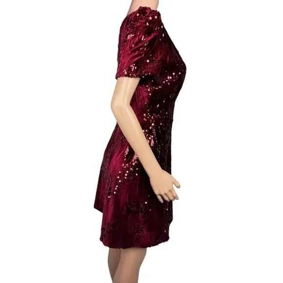 Kensie‎ one shoulder Burgundy Wine sequin cocktail dress, size 8, holiday party