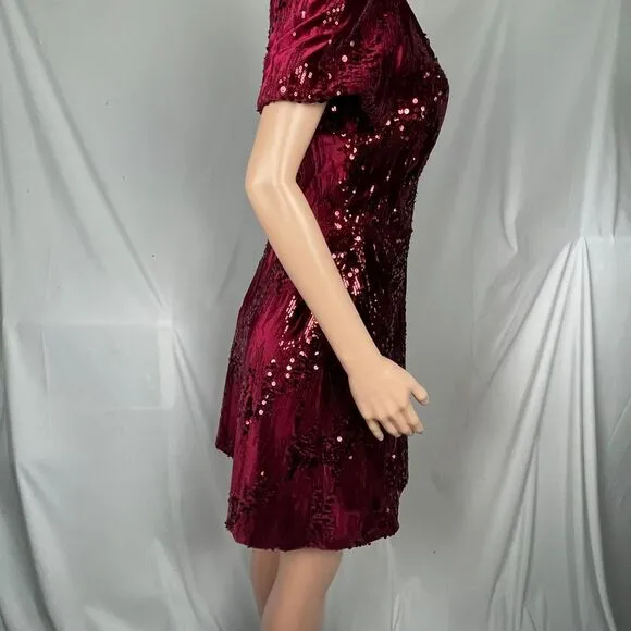 Kensie‎ one shoulder Burgundy Wine sequin cocktail dress, size 8, holiday party