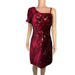 Kensie‎ one shoulder Burgundy Wine sequin cocktail dress, size 8, holiday party