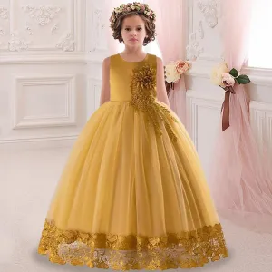 Kids Dress Flower Long Beading Elegant Teenagers Prom Gowns Dresses Girl Party Kid Evening Bridesmaid Princess