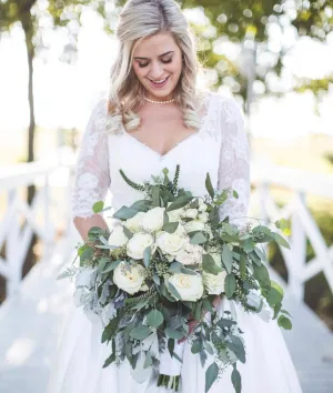 Lace Bodice Satin Full A-Line Wedding Dress | Calla
